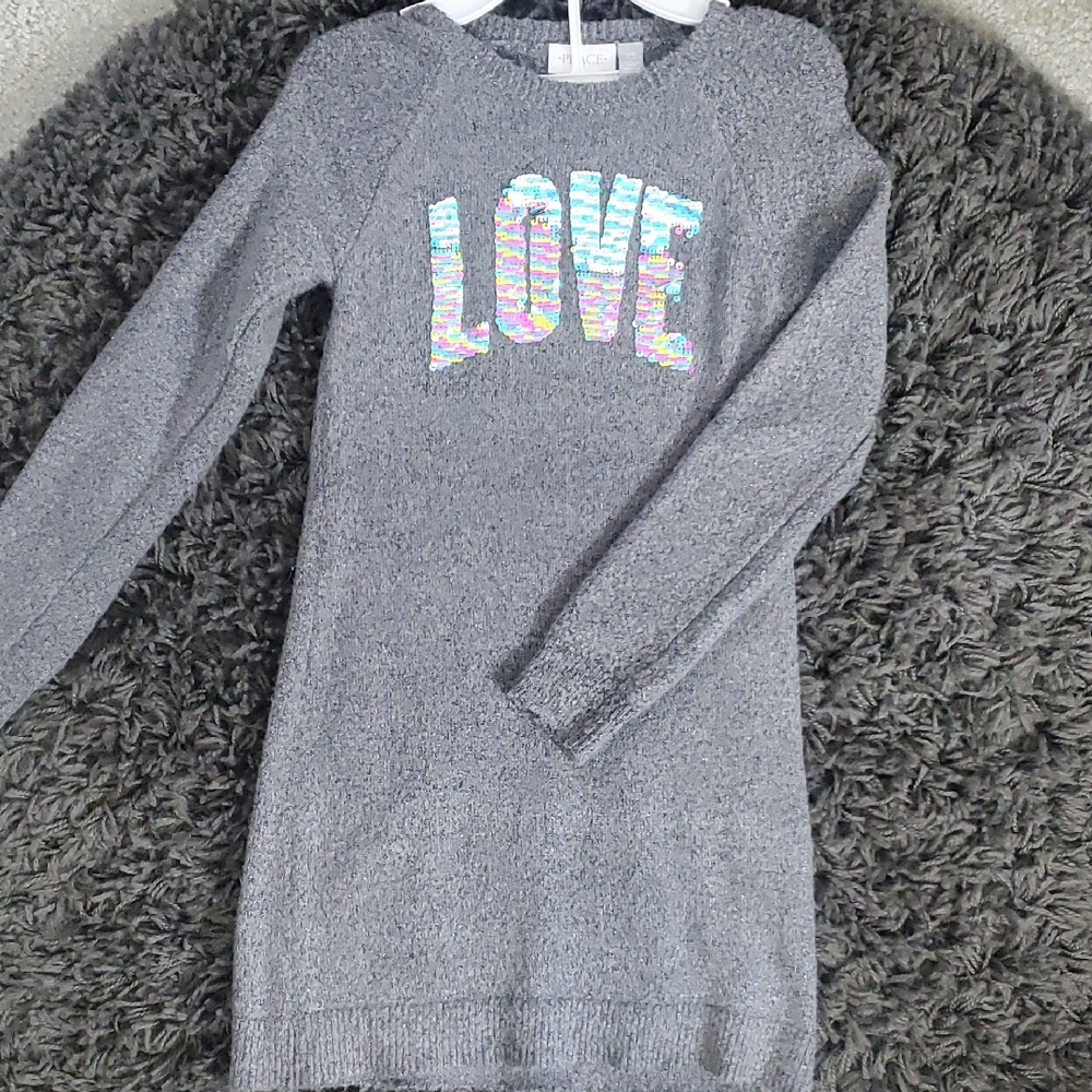 The Children's Place Gray Dress with Sequin Love Design